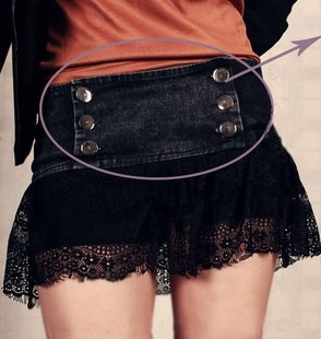 蕾丝边迷你超短双排扣性感三角牛仔裤裙女