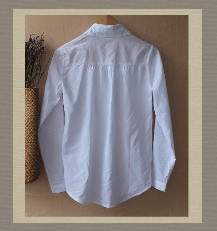 2013春夏棉布微透修身长袖方领立领口袋挽袖纯棉衬衣衬衫白色女士