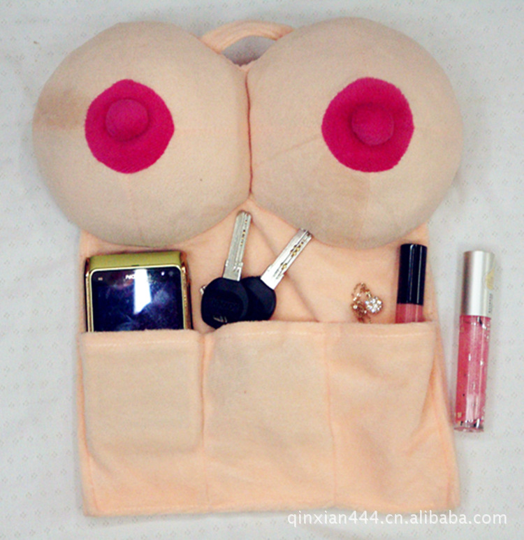 个性创意收纳袋超柔短毛绒情趣乳房胸部大咪咪挂袋(断货)