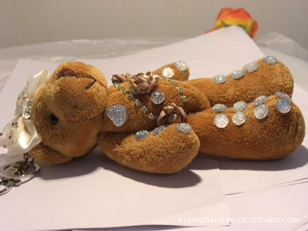 20cm蝴蝶结 镶钻大花熊 箱包挂件 钥匙挂件 手机挂件图片_6