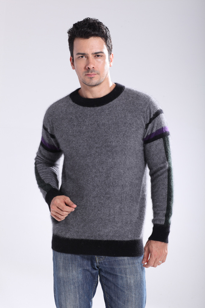 2012新款男式貂绒衫袖彩条男针织毛衣包邮