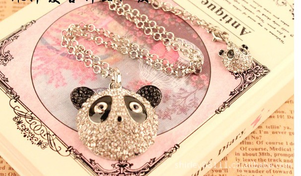 【160实物拍摄 欧美饰品外贸原单 超可爱满钻熊猫双头项链】浙江金华