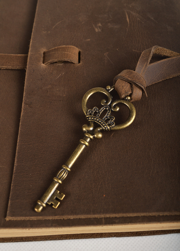 手工记事本 日记本 旅行本 手绘本 同学录 疯马皮 复古钥匙 礼物