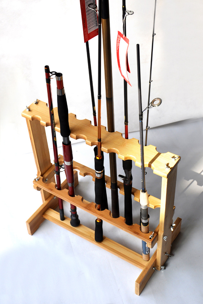 鱼竿展示架 鱼杆架摆放架竹木质 鱼竿展架