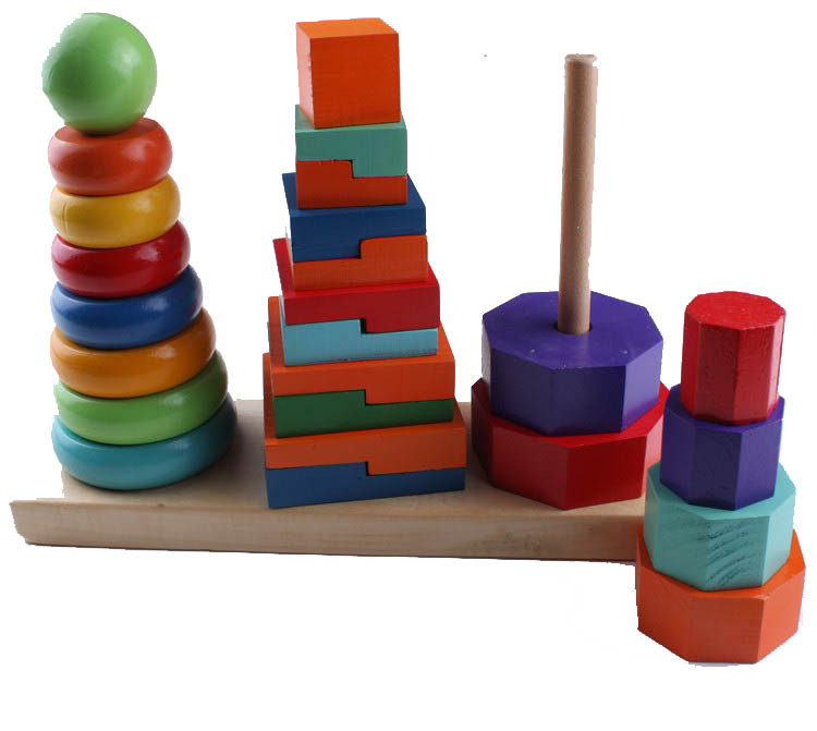 木制大三柱套形状塔积木 积木套柱 木制玩具