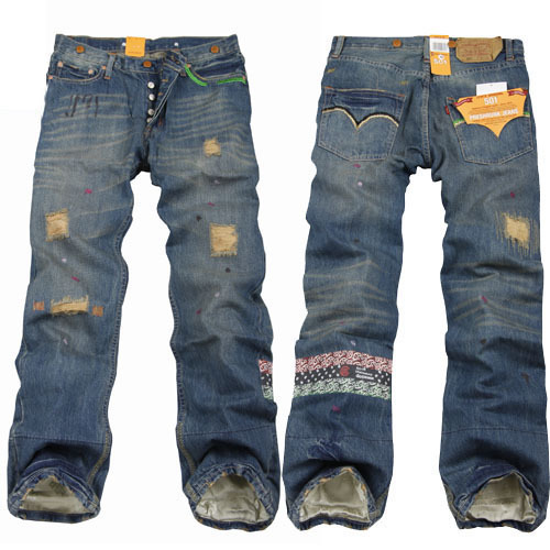 陈冠希levis潮牌男裤 clot 长寿501李维斯破洞泼墨嘻哈男式牛仔裤