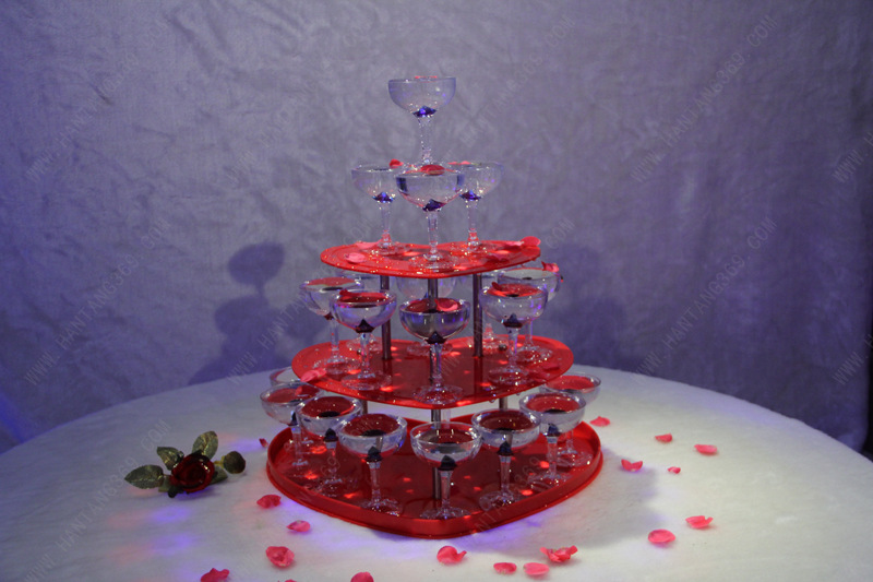 汉唐婚庆道具批发  香槟塔系列 喜庆红三层心形香槟塔
