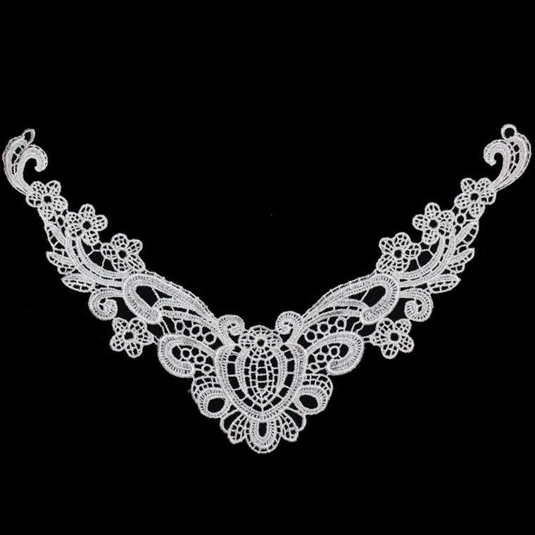 白色复古宫廷涤光丝刺绣 水溶领花领边