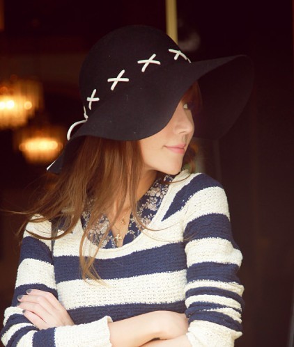 呛口小辣椒英伦风甜美蝴蝶结纯羊毛呢大檐帽圆顶礼帽子女士秋冬天