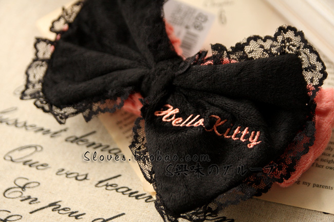日单hello kitty 蕾丝边大蝴蝶结束发带