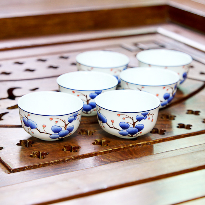 心想事成功夫茶具 茶道组合装茶壶茶杯茶盘 整套茶具骨瓷青花瓷