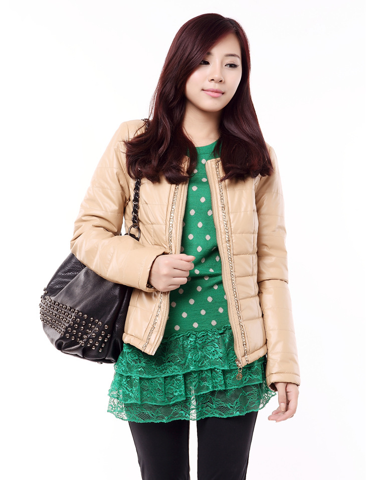 品牌专柜 独家货源 摩高正品 冬季女装时尚圆领棉外套 浅驼黑色