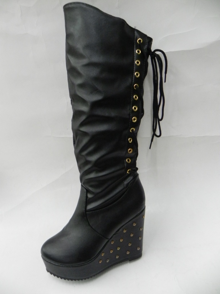 厂家批发绒毛pu内增高带柳丁后链条圆头平底时尚耐穿过膝盖高筒靴