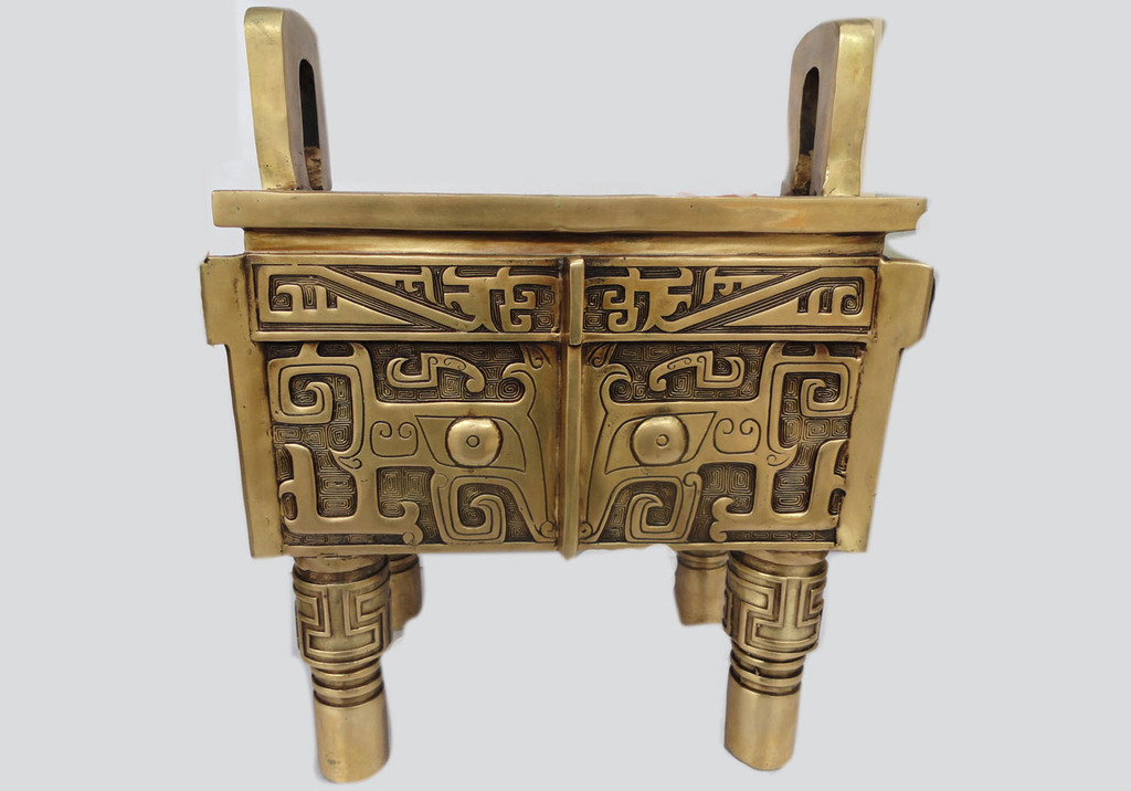 纯铜兽纹方鼎开光铜兽面鼎摆件镇宅化煞增防小人