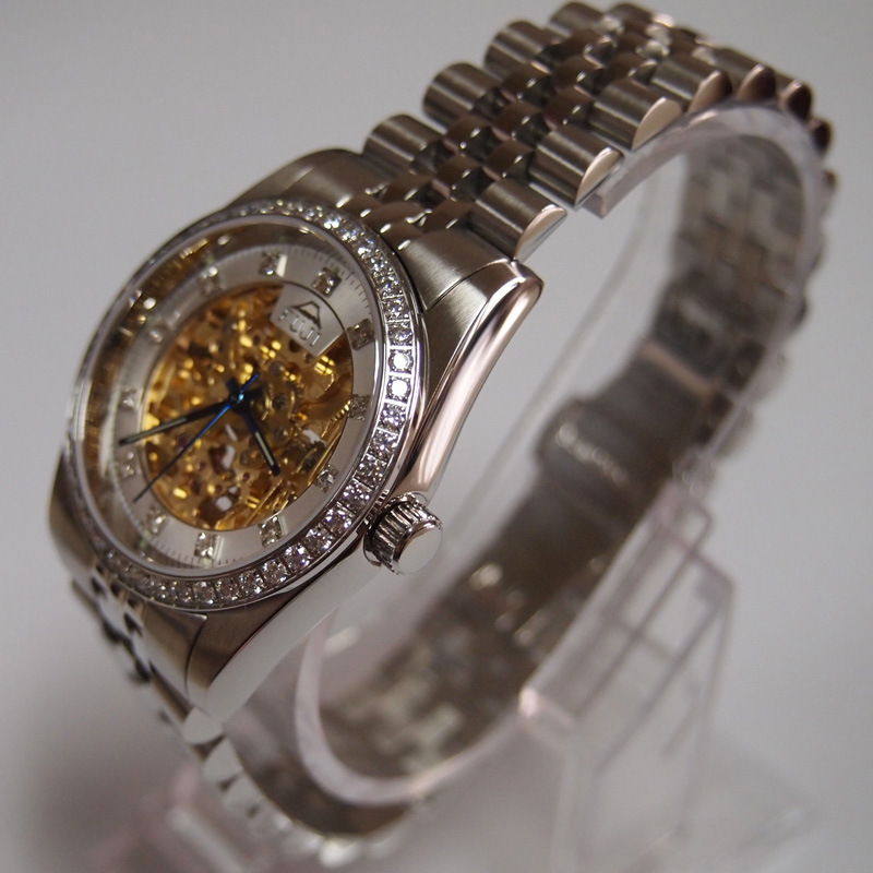 **fuji富士品牌全自动机械蓝宝石镶钻双镂空陀飞轮男手表