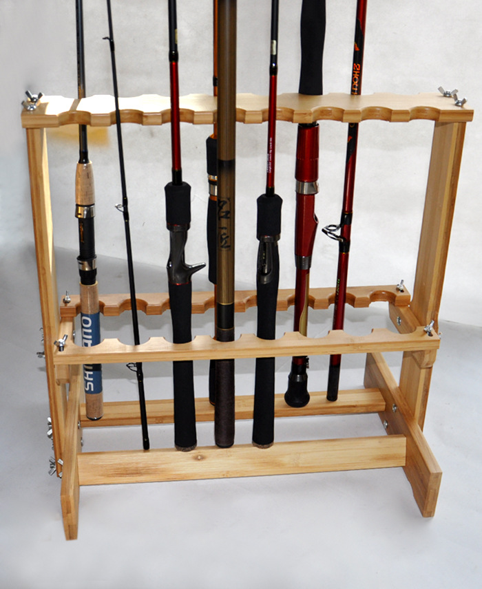 鱼竿展示架 鱼杆架摆放架竹木质 鱼竿展架