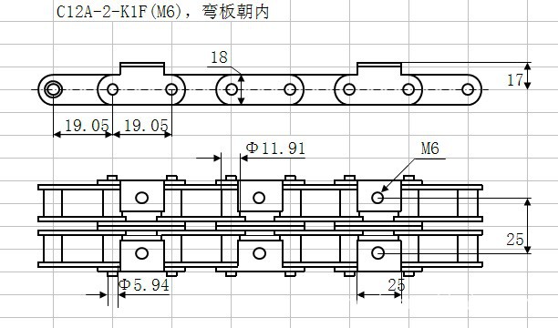 雙贏工業鏈條 廠家直銷節距19.05雙排彎板短節距輸送鏈條