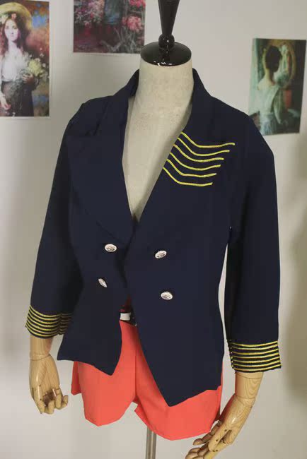 3275962欧美英伦海军风 耸肩军装帅气双排扣西服西装