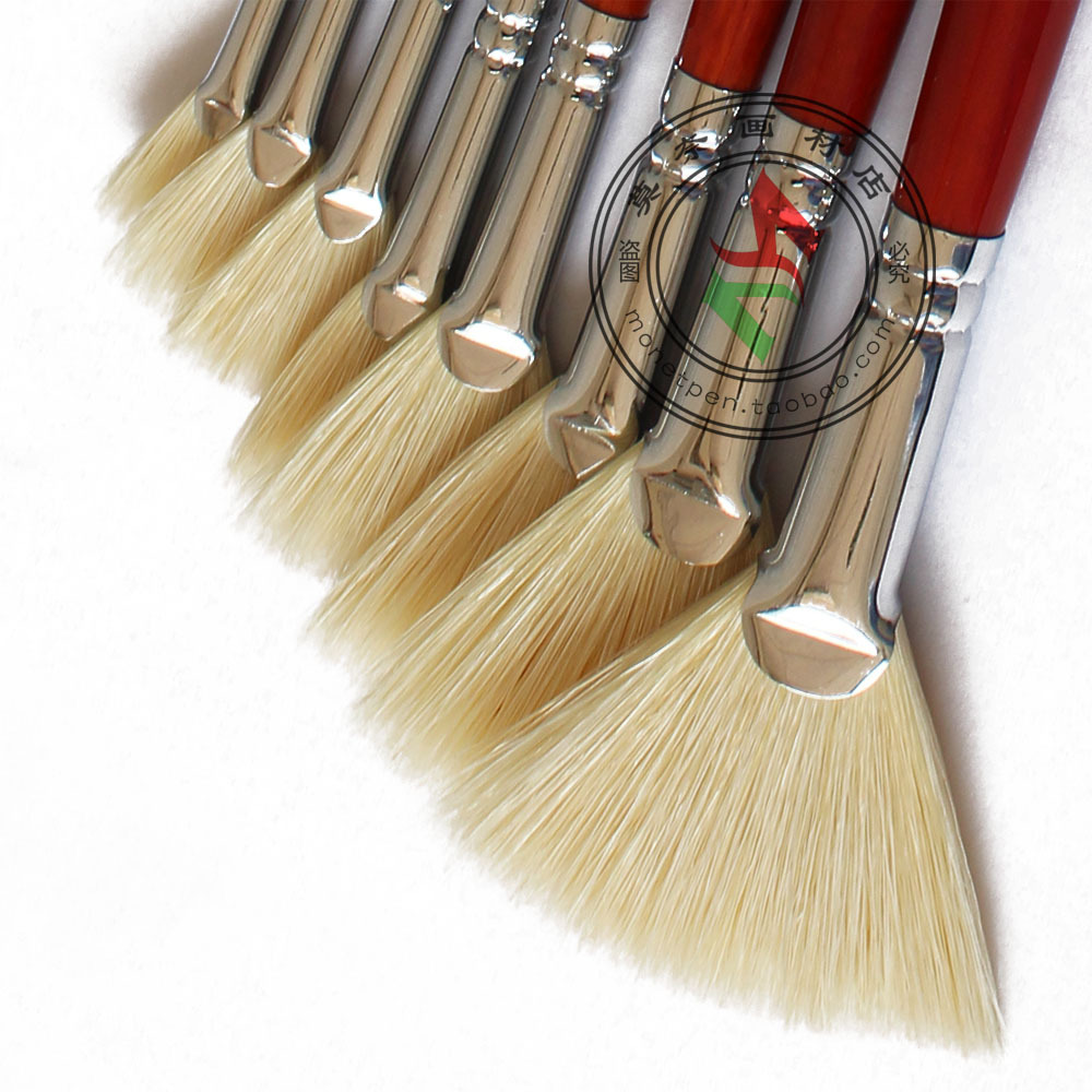 正品 莫奈/monet 猪鬃扇形水粉笔 扇形油画笔 橘红色长杆 8支套装