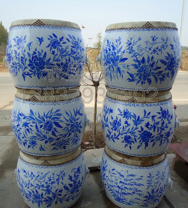 供应优质永盛鼓厂梅兰竹菊青花瓷鼓支持定制批发