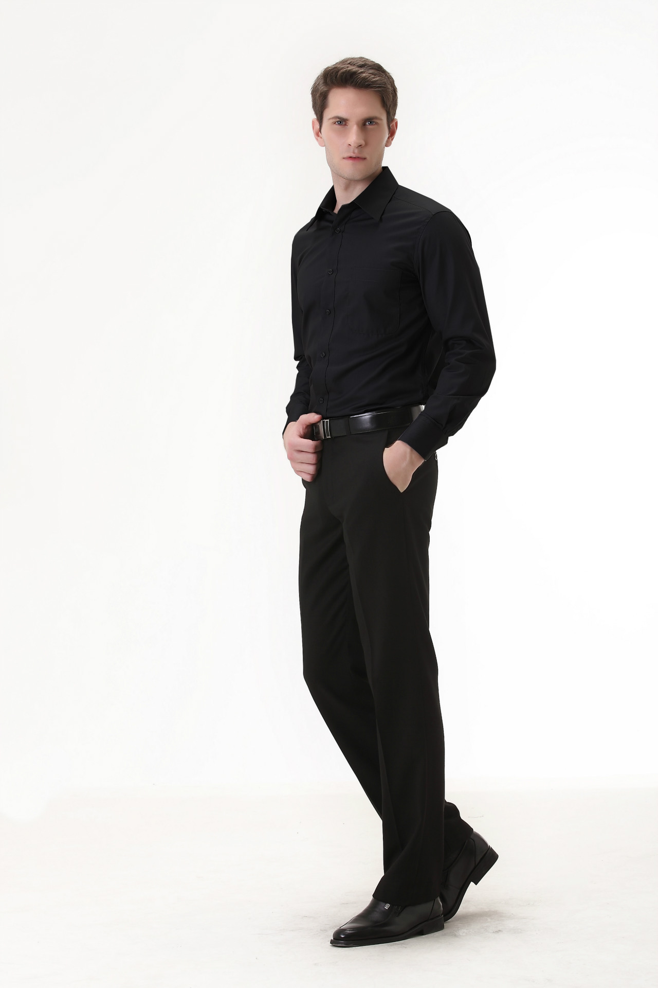 男士长袖西装衬衫 修身型免烫西服衬衣 商务正装寸衫潮黑