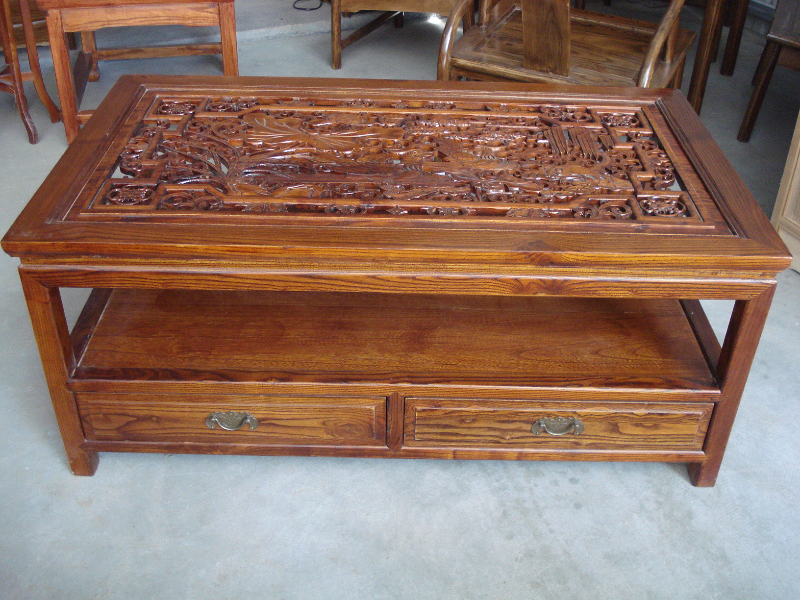 厂家直销仿古实木家私 实木精美木雕茶几 客厅茶几 仿古家具