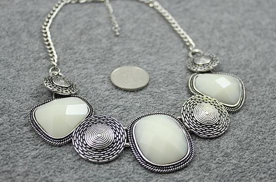 x0281"欧美夸张复古饰品 古银色大宝石项链