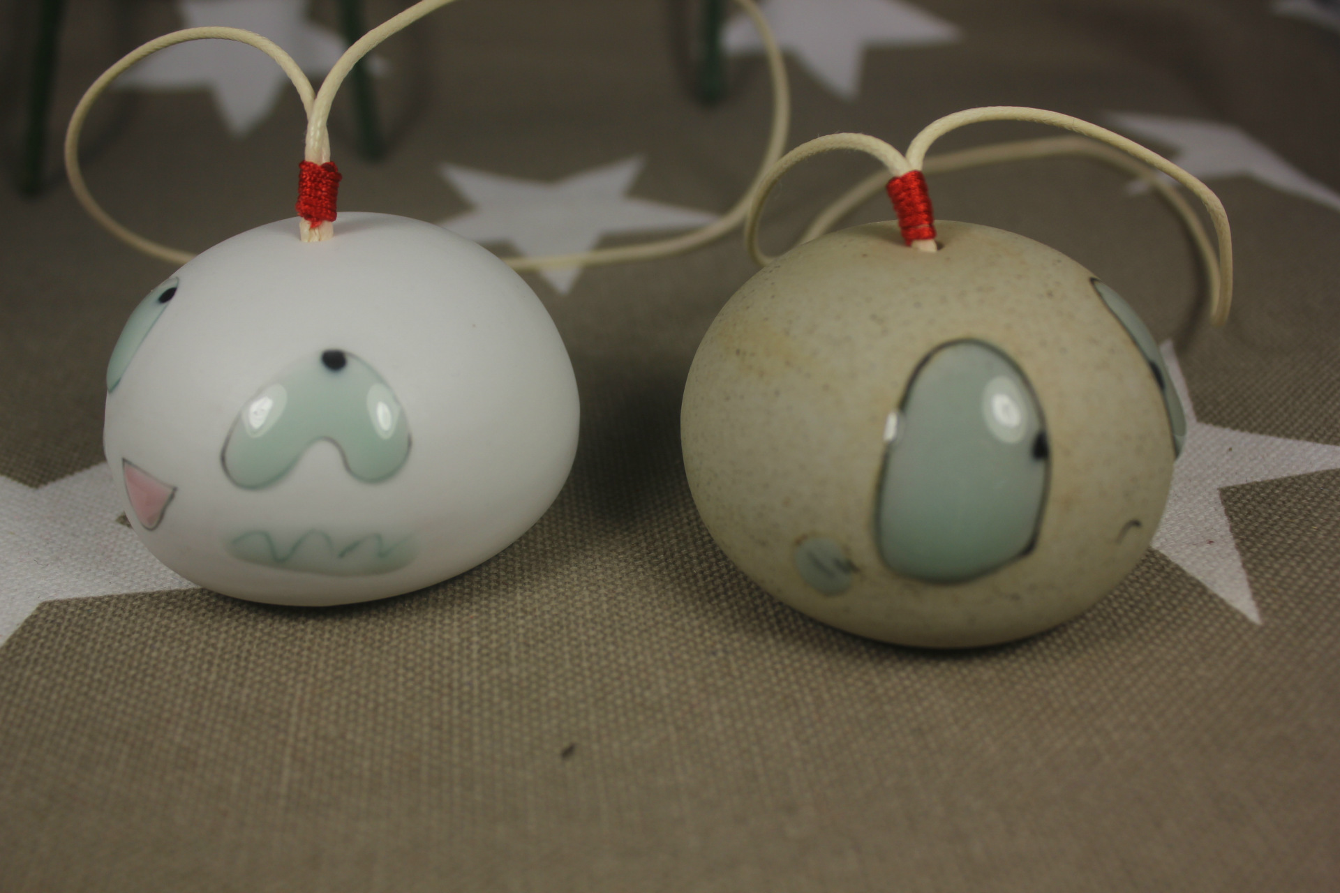 可爱爆款 双节蘑菇头 白色 陶泥 双节风铃 陶瓷工艺品 厂家直销