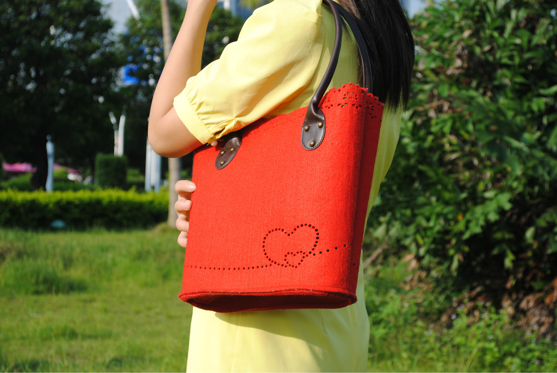 时尚毛毡包,心形可爱毛毡包,单肩包手提包