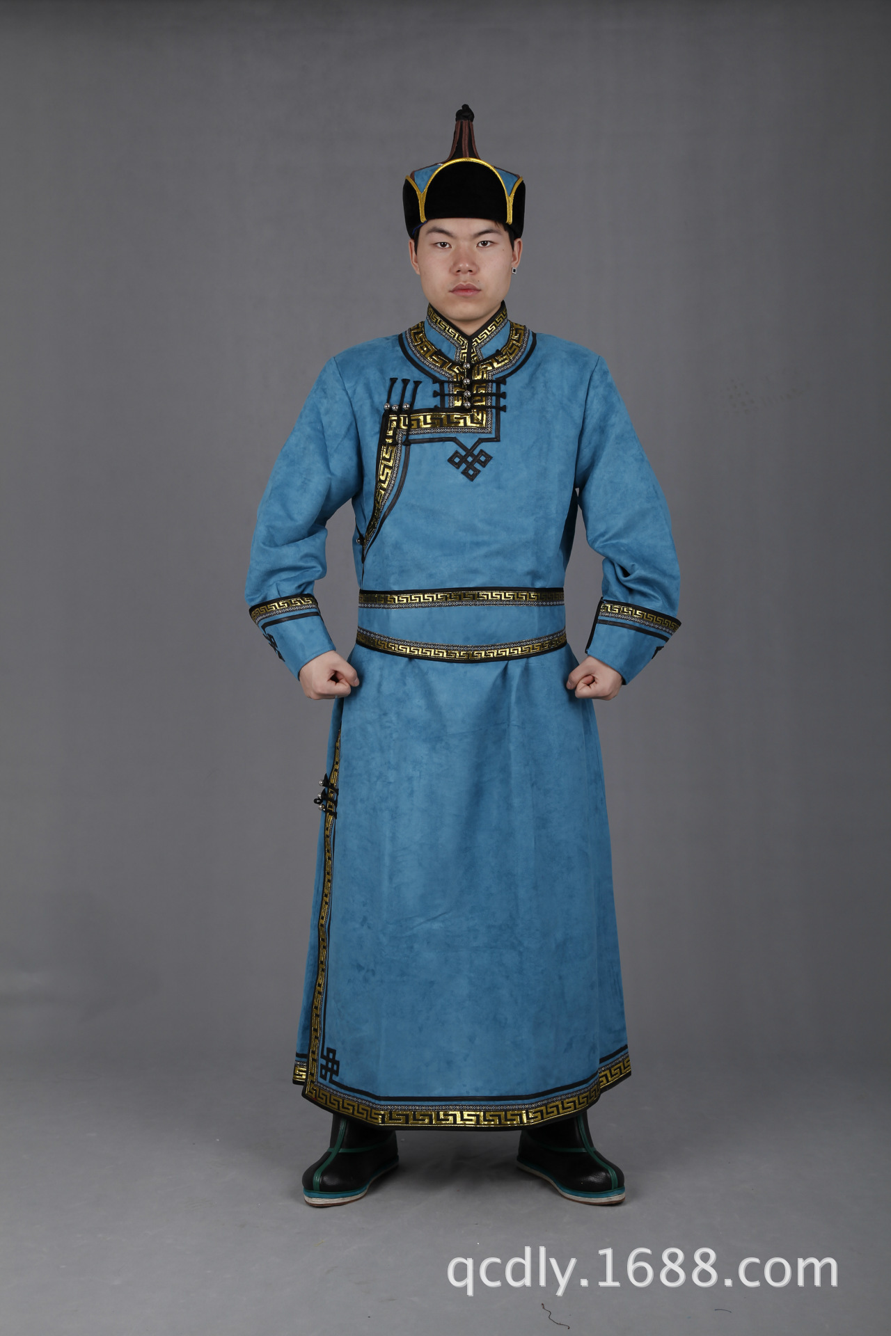 鹿皮绒高档男袍 豪华民族服饰 生活 男袍 蒙古袍