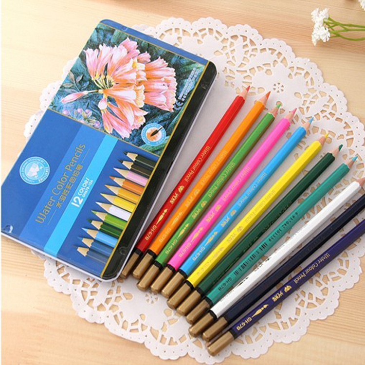 光辉12色水溶性彩笔(铁盒装,水溶彩铅 铅笔厂