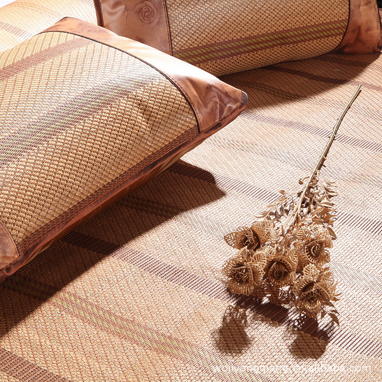 御藤席凉席三件套 冰丝凉席超柔绿色直条 单双人可折叠凉席批发h