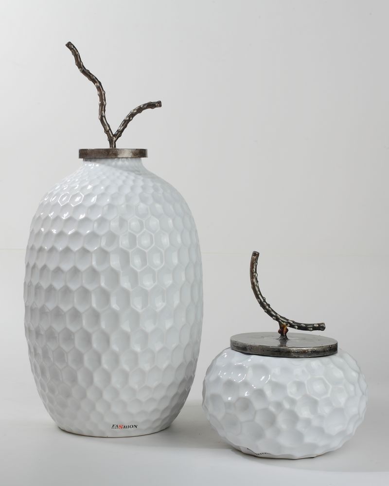 批发采购陶瓷工艺品-筑尚家居后现代陶瓷金属装饰罐家居摆件批发采购