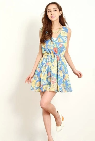 mercuryduo原单 昕薇莉娜lena 巴厘岛的春天花朵连衣裙 v领 印花