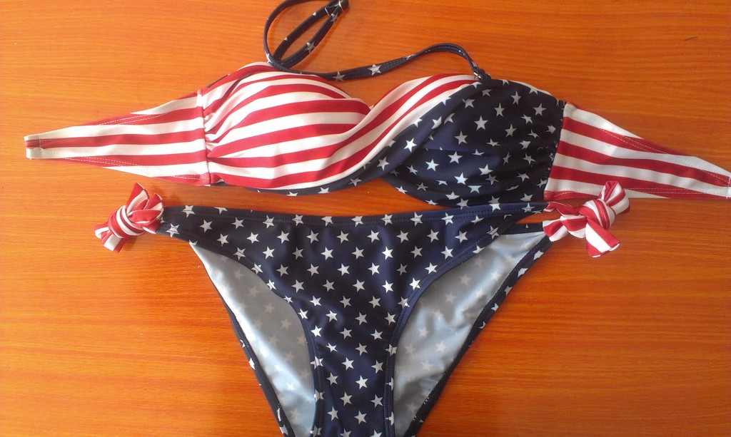 美国国旗女士比基尼大胸小胸聚拢游泳衣bikini泳装vs欧美新款