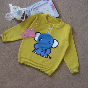 韩版儿童毛衣批发2013秋冬新款立体大象小中童男童圆领针织套头
