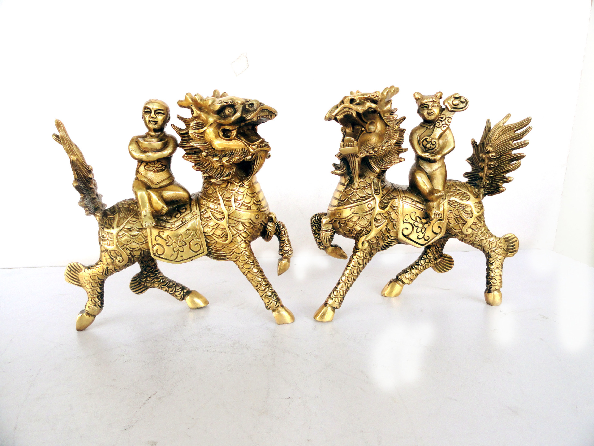 开光纯铜麒麟送子麒麟摆件求子观音送子得子家居工艺品摆件