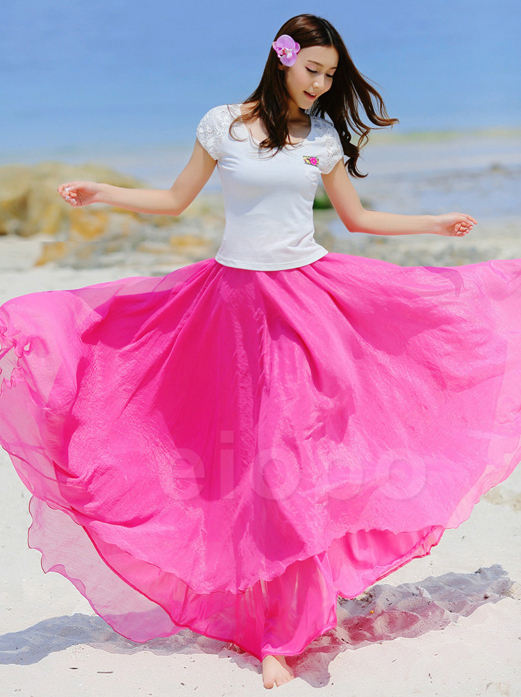 大摆半身裙新款欧美拖地长裙显瘦夏季金丝雪纺半裙 半身长裙