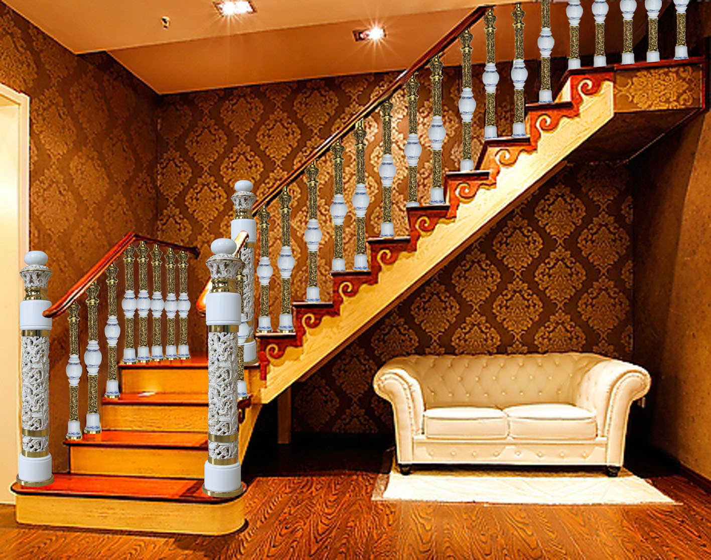 欧式风格楼梯柱 陶瓷楼梯立柱 将军柱 不锈钢楼梯实木楼梯柱