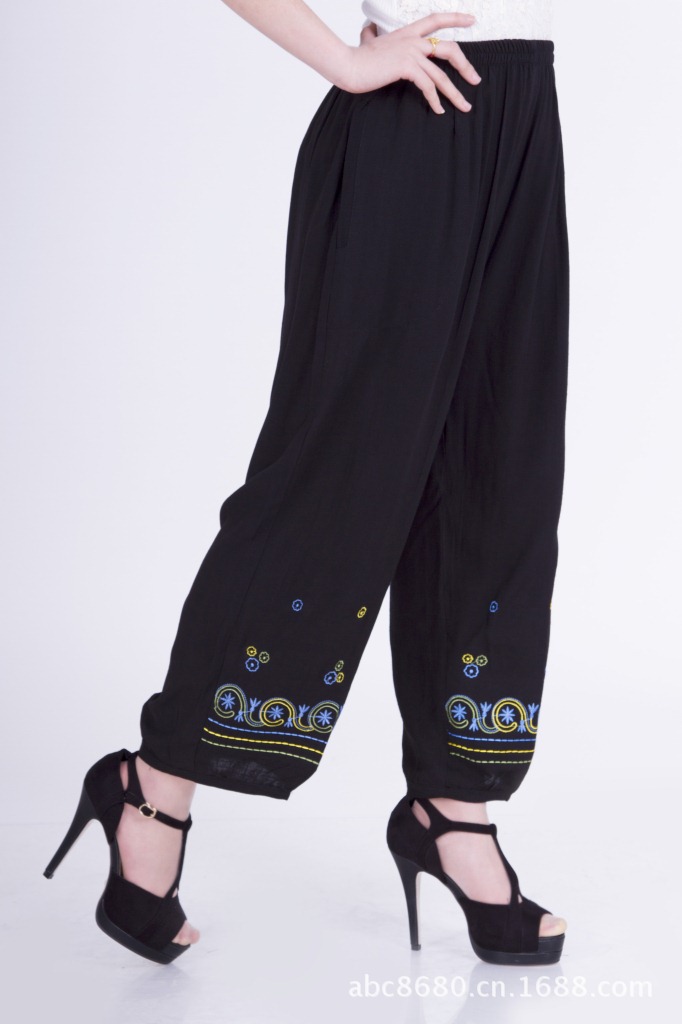 lyd-11#绣花裤 中老年女装棉麻休闲