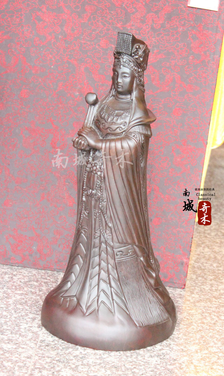 黑檀木雕海神如意妈祖像摆件 天上圣母像 家居装饰工艺品 保平安