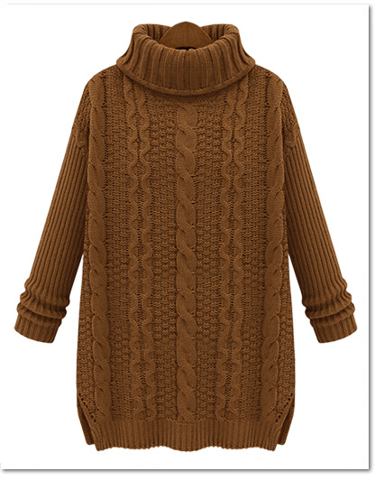 2013冬季 欧美高领套头宽松毛衣针织衫加厚中长款 复古麻花羊毛衫