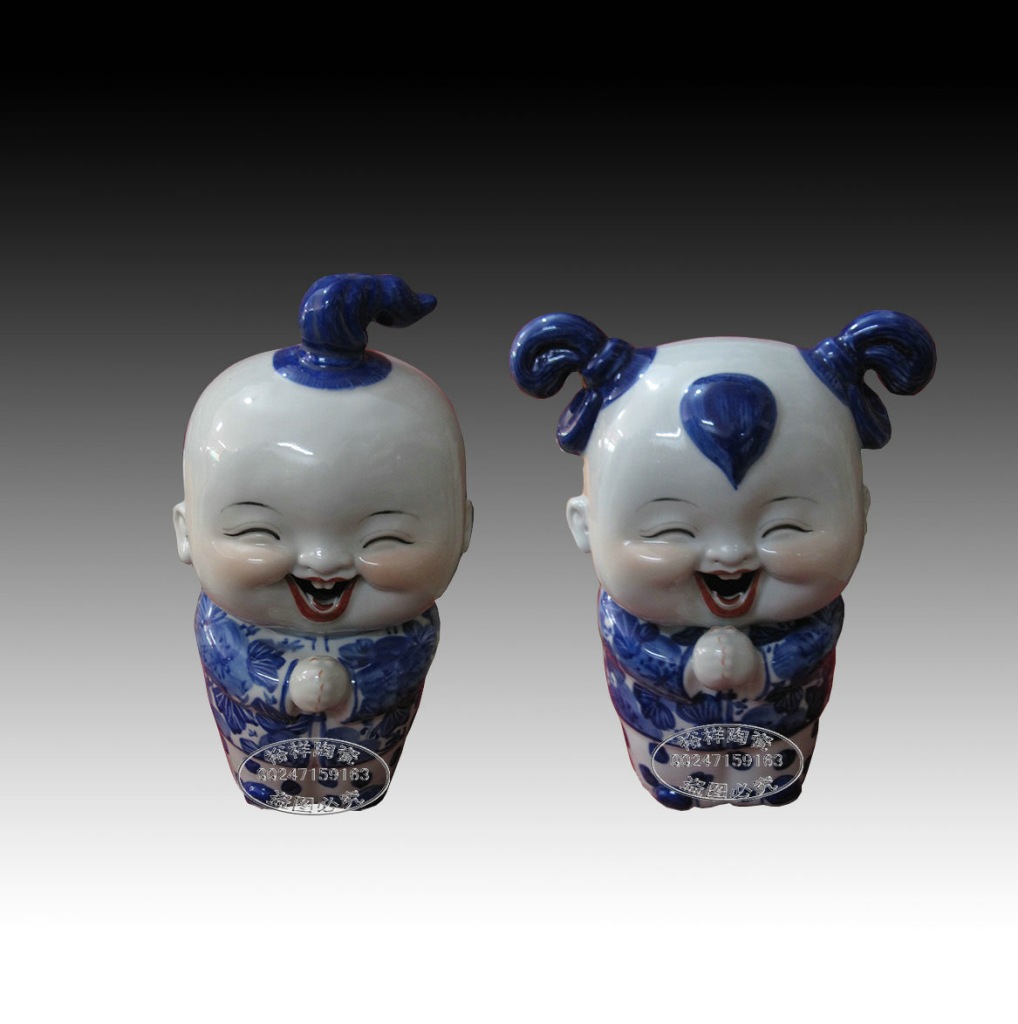 恭喜发财童子摆件景德镇雕塑瓷家居装饰结婚礼品