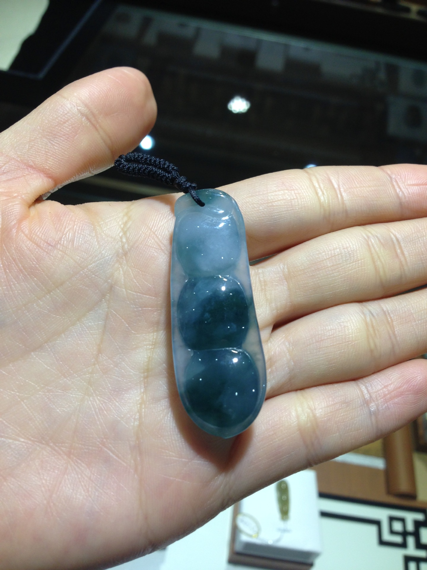 a货翡翠/缅甸玉 花青豆/四季平安豆/豆角挂件