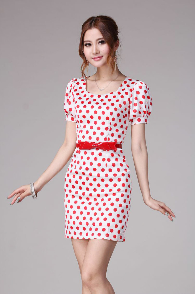 夏装新款 ol通勤 甜美淑女气质波点修身连衣裙 女装批发6281