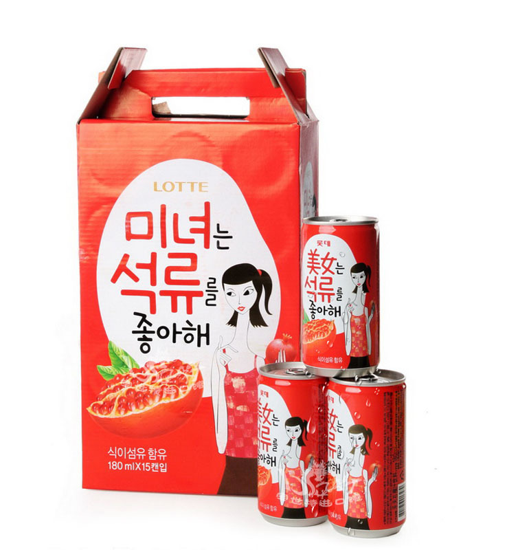 韩国饮料批发 乐天美女石榴汁 李俊基代言 浓缩果汁 180ml听