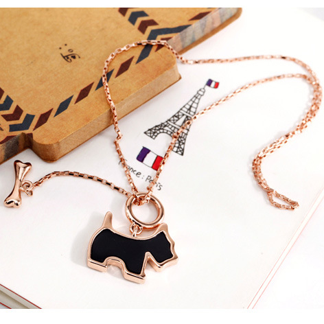 项链狗狗锁骨链合金项链玫瑰金可爱卡通造型环保
