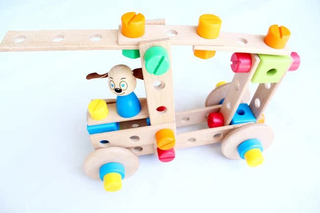 厂家直销 木制玩具 益智 百变 智力 57片螺母组合