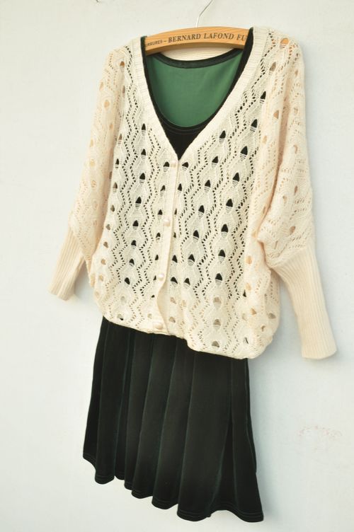 韩版新款春装钩花镂空开衫针织衫 女款修身针织衫