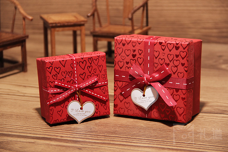 食品包装-礼道创意 心心相印礼盒 红色烫金糖果盒 婚礼礼品盒 4410790